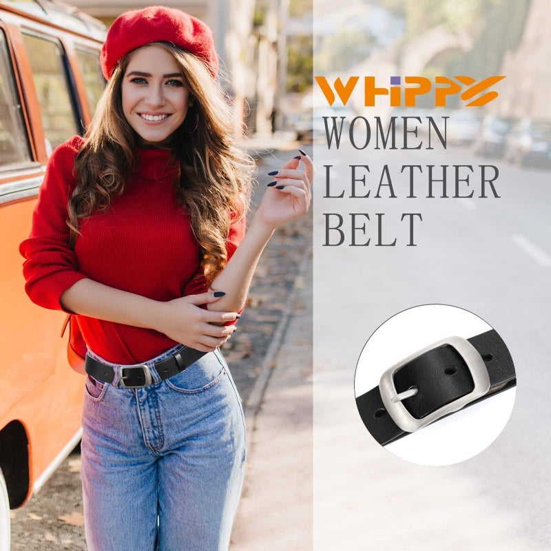 WHIPPY Women Leather Belts for Jeans Pants Fashion Dress Belt for Women with Solid Pin Buckle, Black, L - Image 2